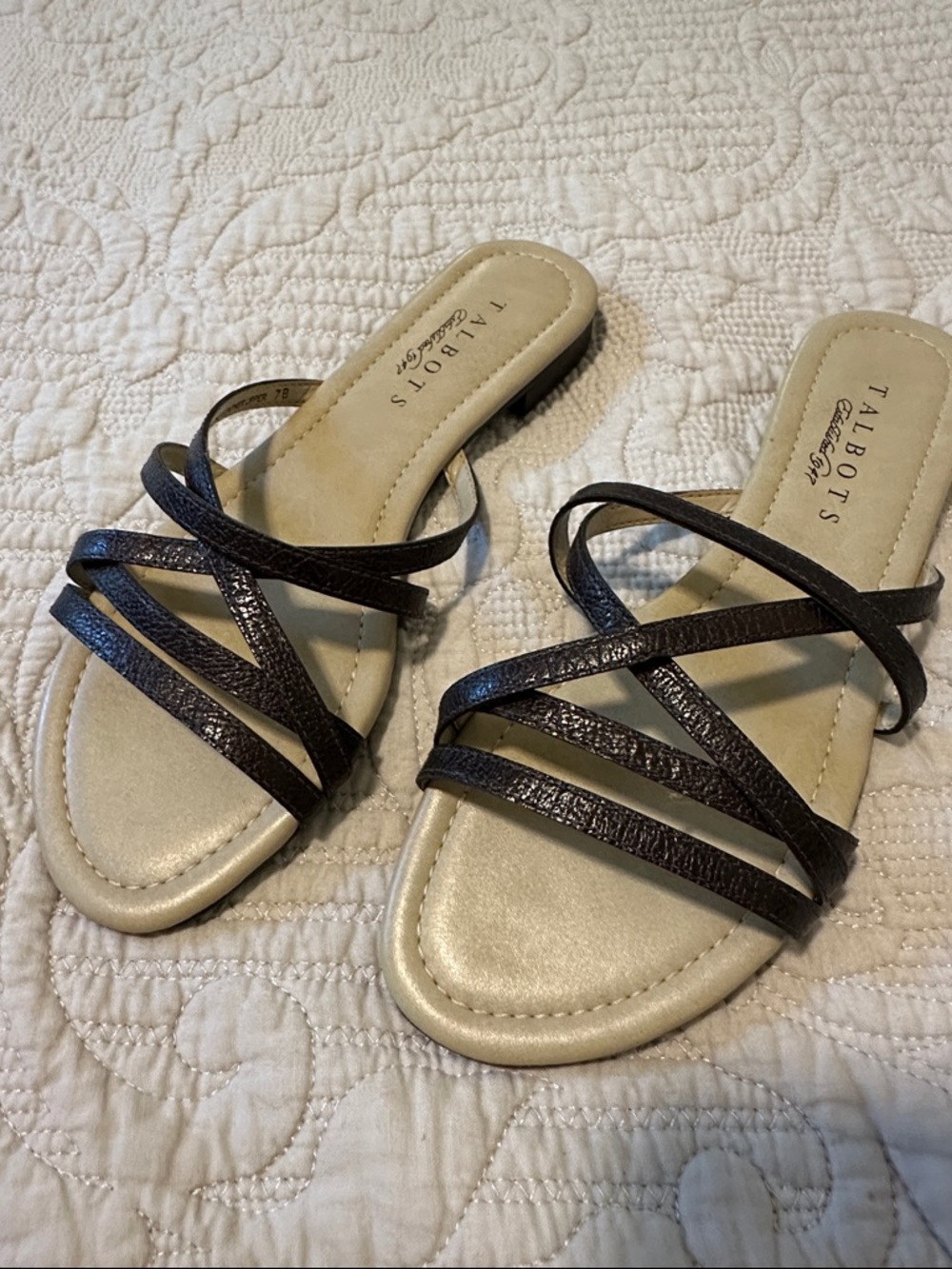 Talbots Dark Brown Leather Multi-Strap Slide Sandals size 7B NWOT